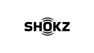 Shokz logo with sound waves, symbolizing innovative bone-conduction headphones for an active lifestyle.
