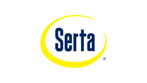 Serta's iconic blue logo with a yellow arc, promising cozy warmth in heated bedding.