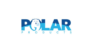Cool blue "POLAR PRODUCTS" logo featuring a friendly white polar bear, symbolizing fresh, arctic-inspired items.