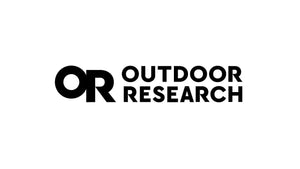 Bold black Outdoor Research logo, representing durable apparel and gear for outdoor adventures.