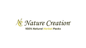 Elegant Nature Creation logo with wheat accent, showcasing 100% Natural Herbal Packs in a clean, earthy design.