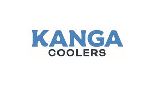 Kanga Coolers logo with bold blue and dark grey text, highlighting durable and stylish portable cooling solutions.