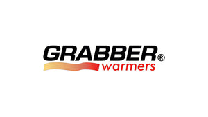 Grabber Warmers logo: bold black text, red lowercase "warmers," and a fiery orange-to-red gradient bar.