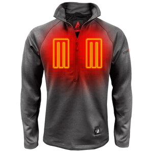 ActionHeat mens grey quarter zip heated fleece pullover with glowing chest heating elements
