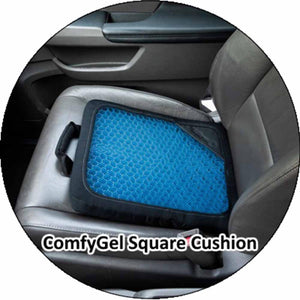 Wagan ComfyGel square blue honeycomb seat cushion on a car seat