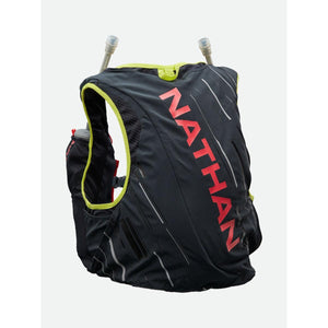 Nathan black hydration vest with yellow trim and red logo