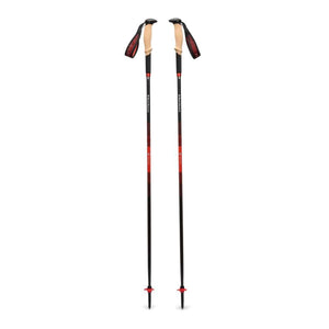 Black Diamond trekking poles with cork grips and red accents