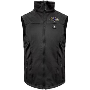 Black Baltimore Ravens heated vest with front zipper and logo