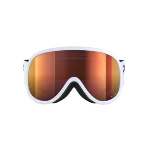 POC white ski goggles with orange reflective lens