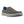 Korkers grey canvas slip on shoe with blue stitching and patterned interior lining