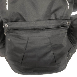 Black motorcycle jacket back panel with zippered air vent system
