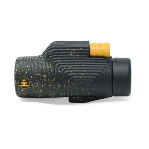 NOCS Provisions black monocular with yellow speckles and yellow focus dial