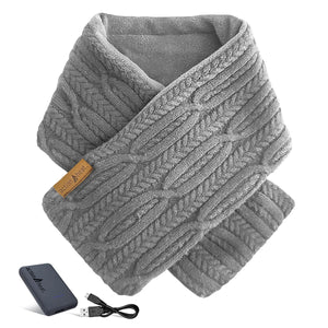 ActionHeat grey cable knit scarf with battery pack and charging cable