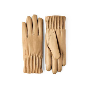 Hestra tan leather gloves with ribbed cuffs