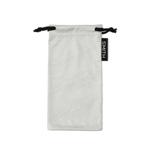 Smith Optics grey microfiber eyewear pouch with black drawstring and logo tag