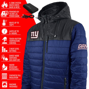 ActionHeat New York Giants 5V Men's Colorblock Puffer Battery Heated Jacket