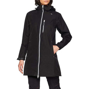 Helly Hansen black hooded waterproof raincoat with front zipper and chest pocket