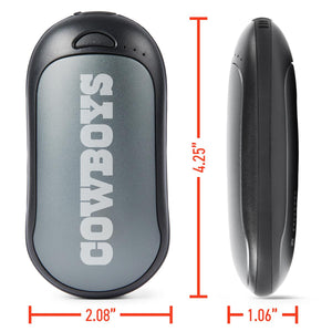 ActionHeat Cowboys hand warmer showing dimensions of 4.25 inches by 2.08 inches by 1.06 inches