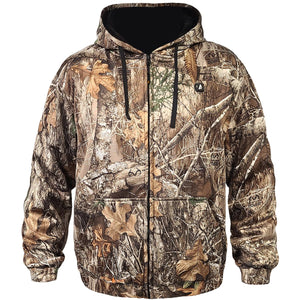 ActionHeat camouflage zip up hoodie with black hood lining and drawstrings
