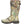 Tall camouflage rubber hunting boot with brown sole and side buckle