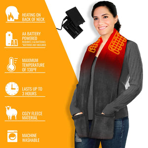 ActionHeat battery powered fleece scarf with neck heating elements and features list
