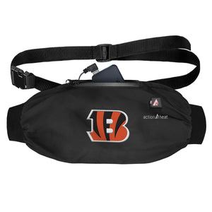 ActionHeat black waist pack with Cincinnati Bengals logo and power bank