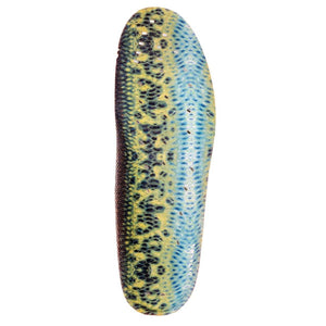 Korkers replacement insole with blue and yellow fish scale pattern