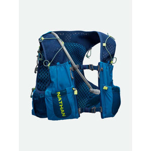Nathan blue hydration running vest with mesh back and water tube