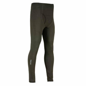 Pnuma Outdoors olive green base layer leggings with heater branding on the lower leg