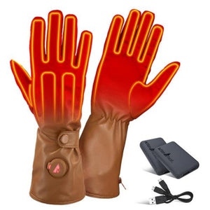 ActionHeat brown leather heated gloves with battery pack and charging cable