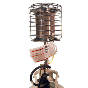 Portable propane tank top heater with wire safety cage