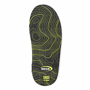 Neos shoe insole with yellow topographic map pattern on black background