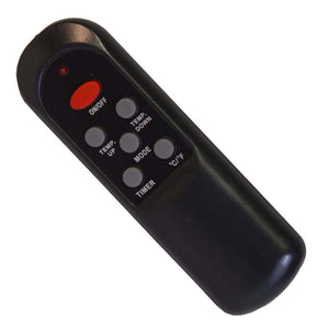 World Marketing black remote control with buttons for power, temperature, mode, and timer