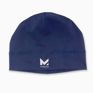 Navy blue Mission beanie with white logo