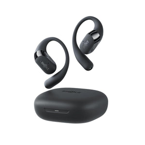 Black Shokz OpenFit wireless earbuds with charging case