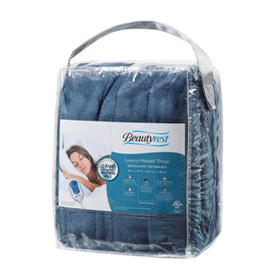 Beautyrest blue microlight reversible luxury heated throw in clear plastic storage bag