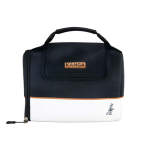 Kanga Coolers black and white insulated lunch bag with top handle and Kanga logo patch