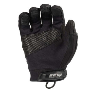 Black 221B Tactical glove with textured grip fingertips and adjustable wrist strap