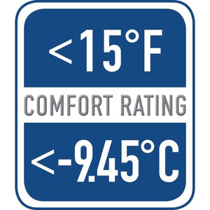 221B Tactical comfort rating graphic showing less than 15 degrees Fahrenheit and less than negative 9 point 45 Celsius