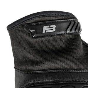 Close up of black motorcycle glove cuff with F3 logo strap