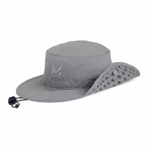 Mission grey sun hat with wide brim and adjustable chin strap