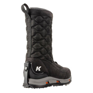 Korkers black quilted winter boot with grey midsole and heel pull tab