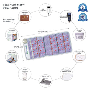 HealthyLine Platinum Mat Chair 4018 components including controllers, carrying case, and guides