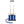 Blue and white rolling cooler with extended telescopic handle and attached blue hose