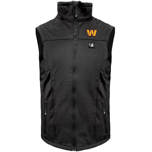 Black Washington Commanders heated vest with front zipper and logo