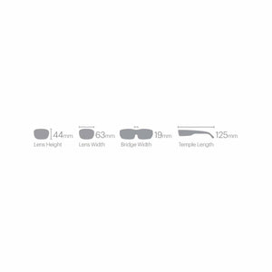 Smith Optics sunglasses sizing diagram showing lens height width bridge width and temple length measurements
