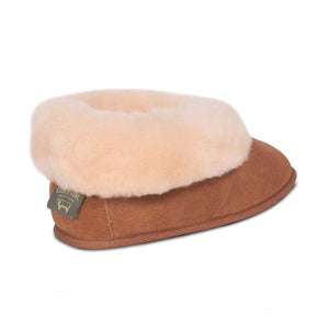 Cloud Nine Sheepskin brown suede slipper with cream wool cuff