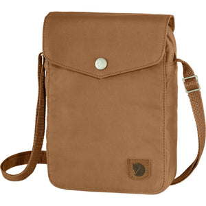 FjallRaven brown pocket shoulder bag with a front flap and button closure