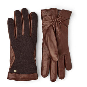 Hestra brown leather and knit gloves