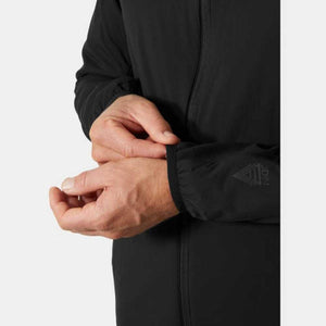 Close up of Helly Hansen jacket sleeve with elastic cuff and Odin logo